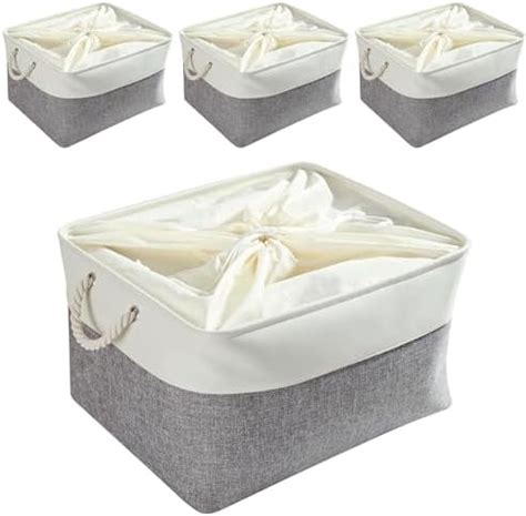 Maidmax Foldable Bamboo Fabric Storage Box With Cotton Rope Handle Set