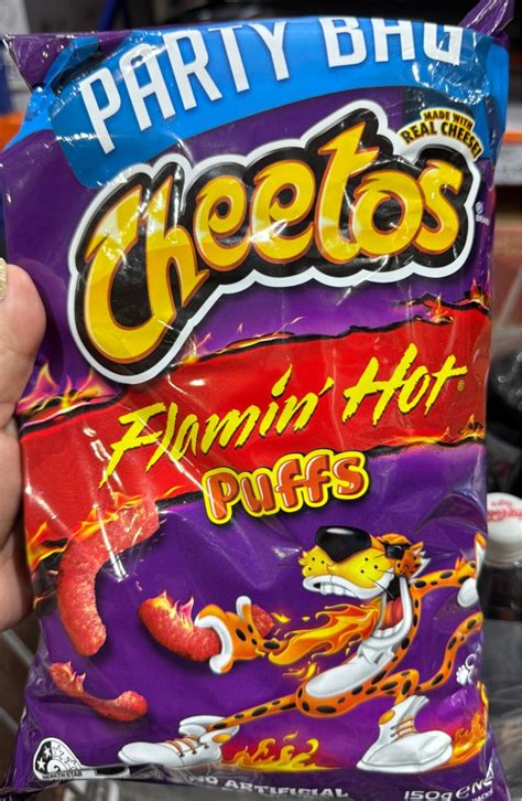 Cheetos Flamin Hot Puffs Party Bag Food Drinks Other Food Drinks On Carousell