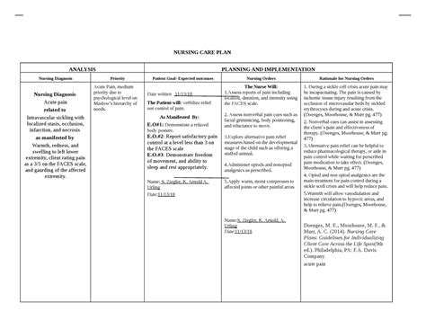 Care Plan Acute Pain For Sickle Cell Nursing Care Plan Analysis