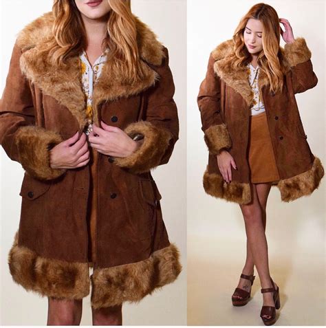 Authentic Vintage Penny Lane Brown Faux Suede Faux Fur Collar Trim