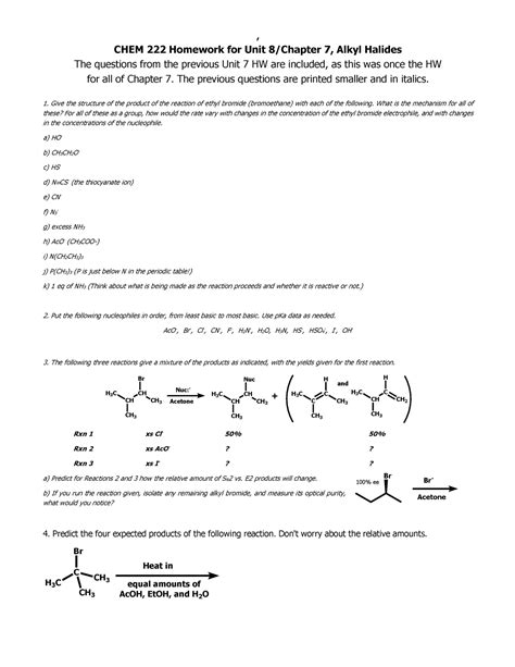 CHEM 222 Unit 8 HW F22 - Chemistry homework - , CHEM 222 Homework for