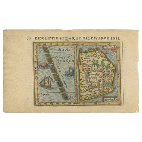 Antique Map of Ceylon 'Sri Lanka' by Ruscelli, 1574 at 1stDibs