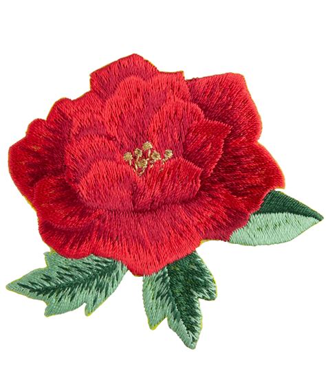 Simplicity Embroidered Rose Floral Iron On Applique Red Joann