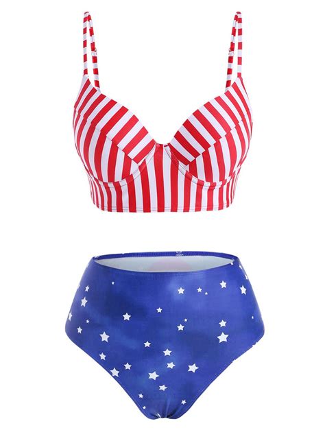 American Flag Underwire High Waisted Bikini Swimwear 32 OFF Rosegal