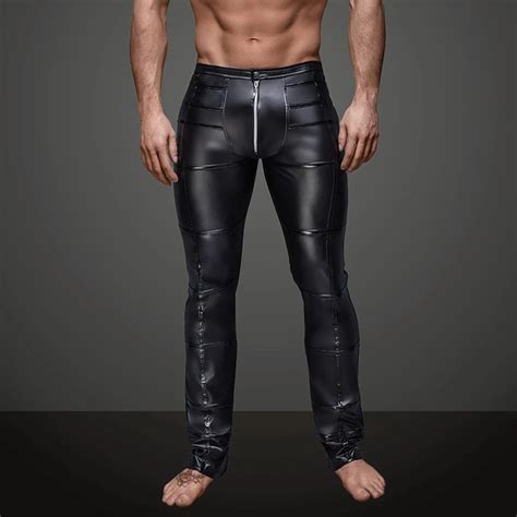 Sexy Men Faux Leather Open Crotch Erotic Latex Pants Pvc Nightclub Men