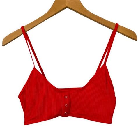 Cabana Del Sol Tops Cabana Del Sol Red Ribbed Bikini Cropped Top