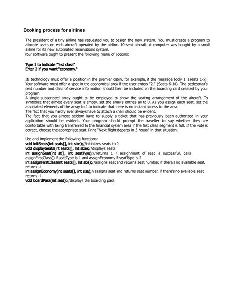 Booking process for airlines - You must create a program to allocate