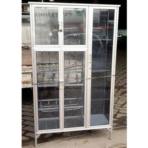 Jual Rak Piring Aluminium Pintu Frame Putih Coklat Kaca Riben