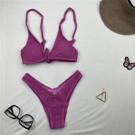 Hot Sale Two Piece Bikini Special Fabric Solid Color Bathing Suit Sexy Swimwear China Bikini