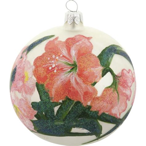 Amaryllis Round Ball Glass Christmas Ornament Dapolonia