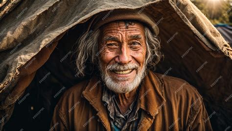 Premium AI Image | Very elderly homeless man smiling