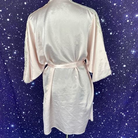 Vintage Val Mode Pink Satin Lace Lingerie Robe M Gem