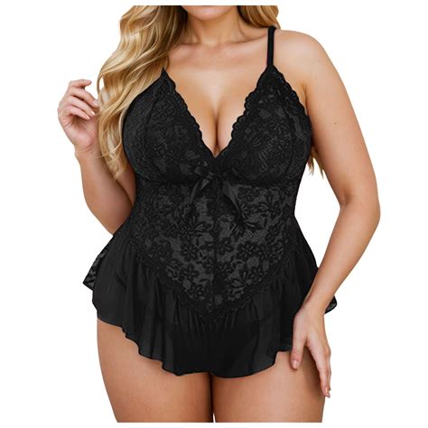 Midwennn Plus Size Lace Jumpsuit Underwear Deep V Pajamas Open Cup Lingerie Sexy Lingerie For