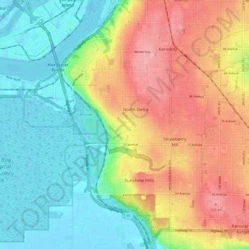 North Delta topographic map, elevation, terrain