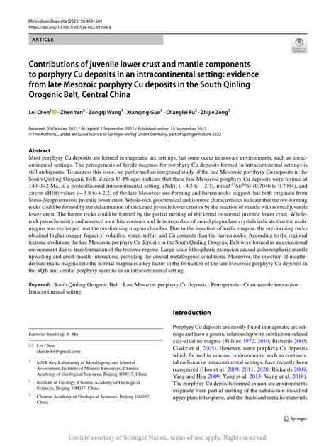 Contributions Of Juvenile Lower Crust And Mantle Components To Porphyry