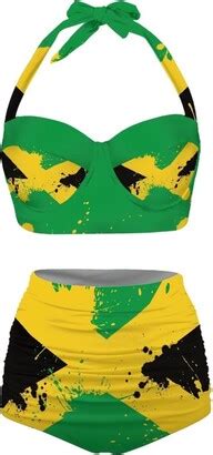 Dolyues Jamaica Flag Bikini Set For Women Two Piece Halter Bikini Swimsuits Spaghetti Strap Top