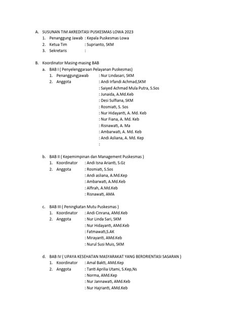 Susunan Tim Akreditasi Puskesmas Lowa 2023 101238 Pdf