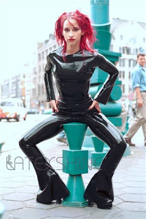 Buy Black Latex Womens Jumpsuit Two Pieces Rubber