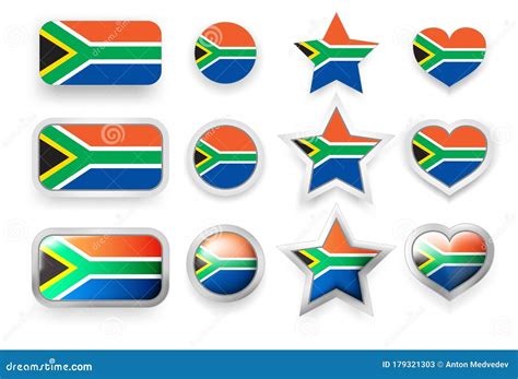 Set Of Vector Labels Of South Africa Flag Buttons Stock Illustration