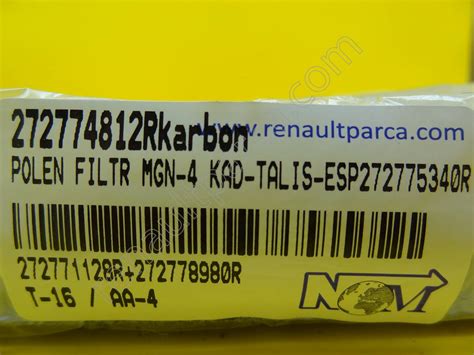 Talisman - Scenic 4 - Kadjar Polen Filtresi Karbonlu 272774812R - NOM OTO