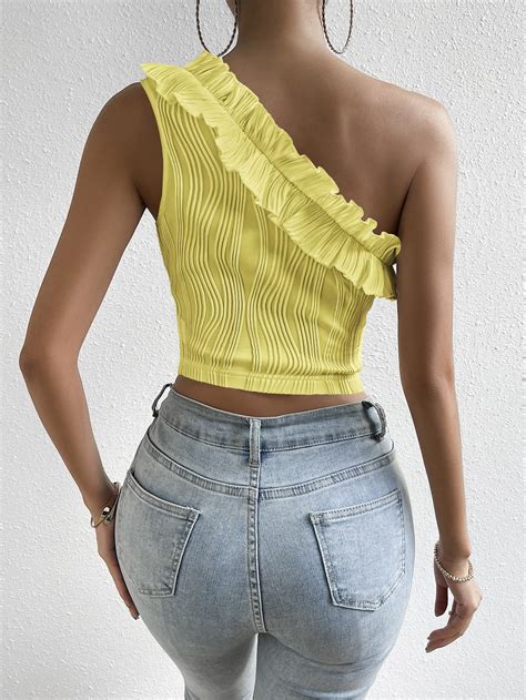 Shein Priv One Shoulder Ruffle Trim Crop Top Shein Uk