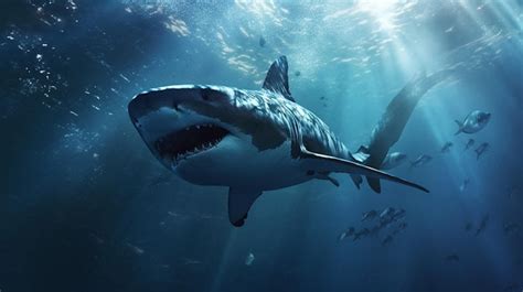 Premium AI Image | A shark with a long white tail swims in the ocean.