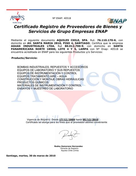 Certificado Registro De Proveedores De Bienes Y