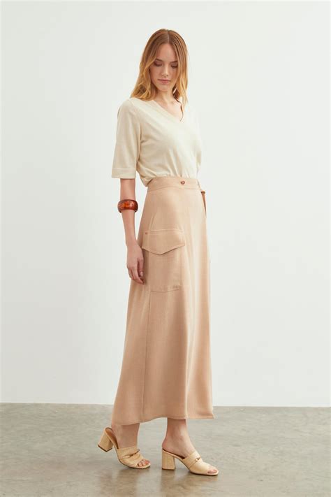 Cep Detayl Uzun Nude Etek Etk Z Hre