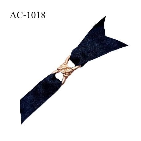 Noeud lingerie haut de gamme boucle métal couleur doré et pans satin couleur caviar largeur