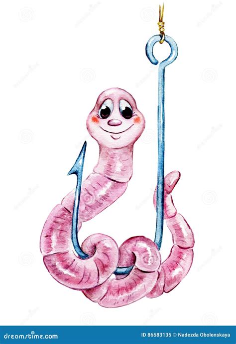 Watercolor Worm On A Hook Stock Illustration Illustration Of