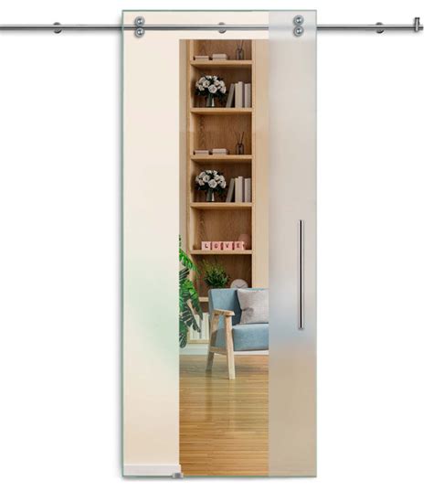 Single Sliding Glass Barn Door With Frosted Design V2000 26 X81 Contemporary Interior