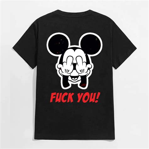 FUCK YOU Mickey Mouse Black Print T Shirt