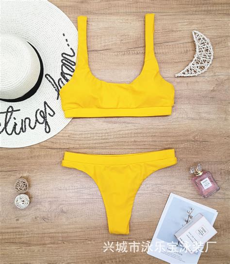 Generic New Sexy Bikini Swimsuit Pure Color Tube Top High Waist Triangle Sexy Backless