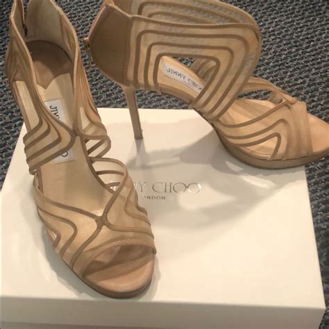 Jimmy Choo Nude Color Mesh Heels Gem