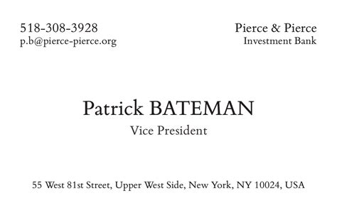 American Psycho Business Card Template