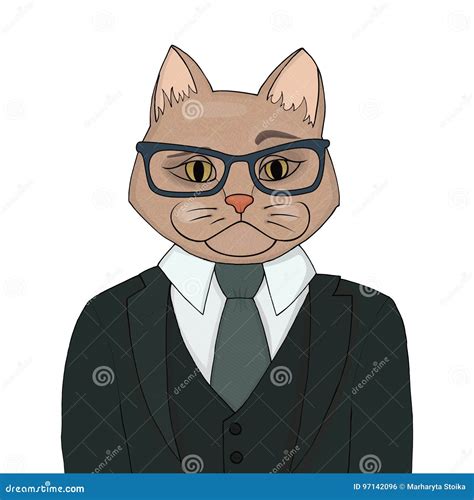 Catman в костюме с связью Человеческое тело голова кота Портрет важного ...