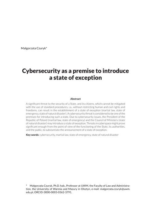 cybersecurity   premise  introduce  state  exception