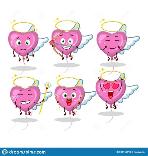 Pink Love Balloon Cartoon Designs As A Cute Angel Character Stock