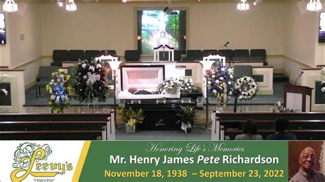 Mr Henry James Richardson October 15 2022 Leevys Funeral Home