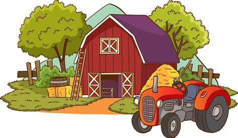 Farmhouse Cartoon Colored Clipart Illustrationcute Tractor Drawing