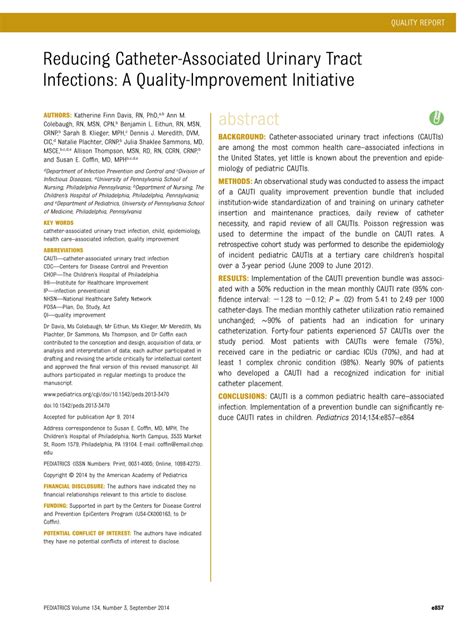 Pdf Reducing Catheter Associated Urinary Tract Infections A Quality