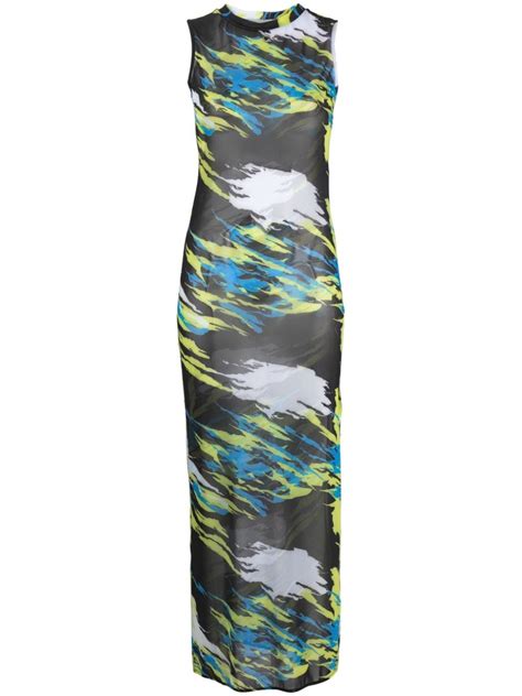 Coperni Moto Print Sheer Mesh Dress Farfetch