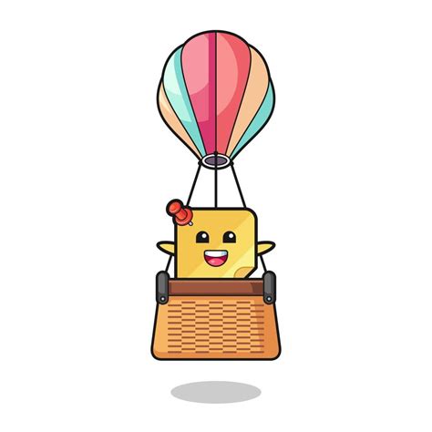 Sticky Notes Mascot Riding A Hot Air Balloon Vector Art At Vecteezy