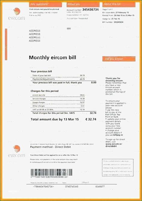 Printable Editable Blank Utility Bill Template
