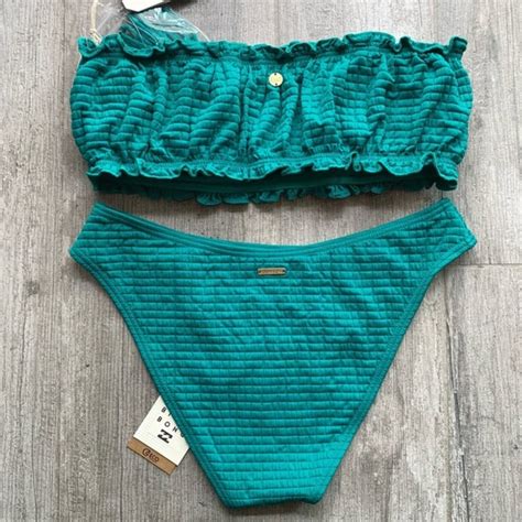Billabong Swim Billabong Seein Green Ruffle Smocked Bandeau Bondi Bikini Set Poshmark