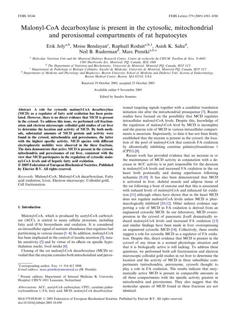 Pdf Malonyl Coa Decarboxylase Is Present In The Cytosolic