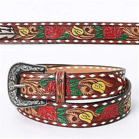 Womens Western Hand Tooled Leather Belt Rodeo Belt Embossed Leather Belt Western Belt Cowboy