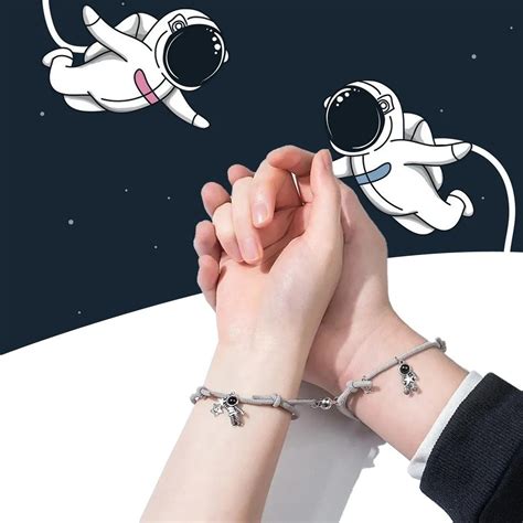 Juego De Pulseras De Pareja Con Im N Astronauta Gris Meses Sin Intereses