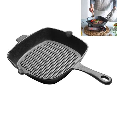 Rosenice 26cm Cast Iron Square Grill Pan Non Stick Steak Frying Pan For Electric Or Gas Stove