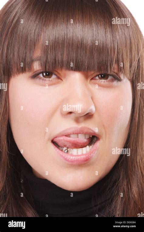 Brunette Licking Lips Stock Photo Alamy
